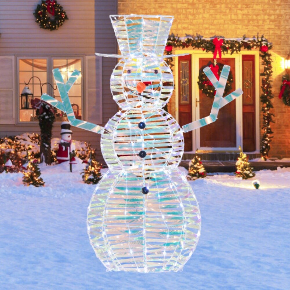 4 Feet Iridescent Christmas Snowman with White LED Lights 4 Feet Iridescent Christmas Snowman with White LED Lights