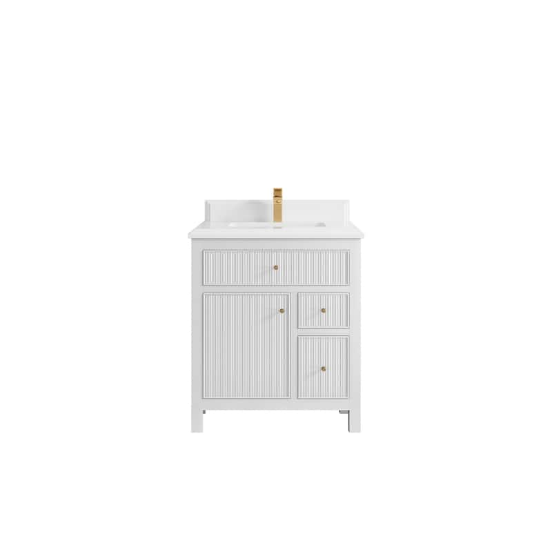 Willow Collections 30 in W x 22 in D Sonoma Free Standing Reeded Single Sink Bathroom Vanity with Countertop - 1.5" White Quartz - White