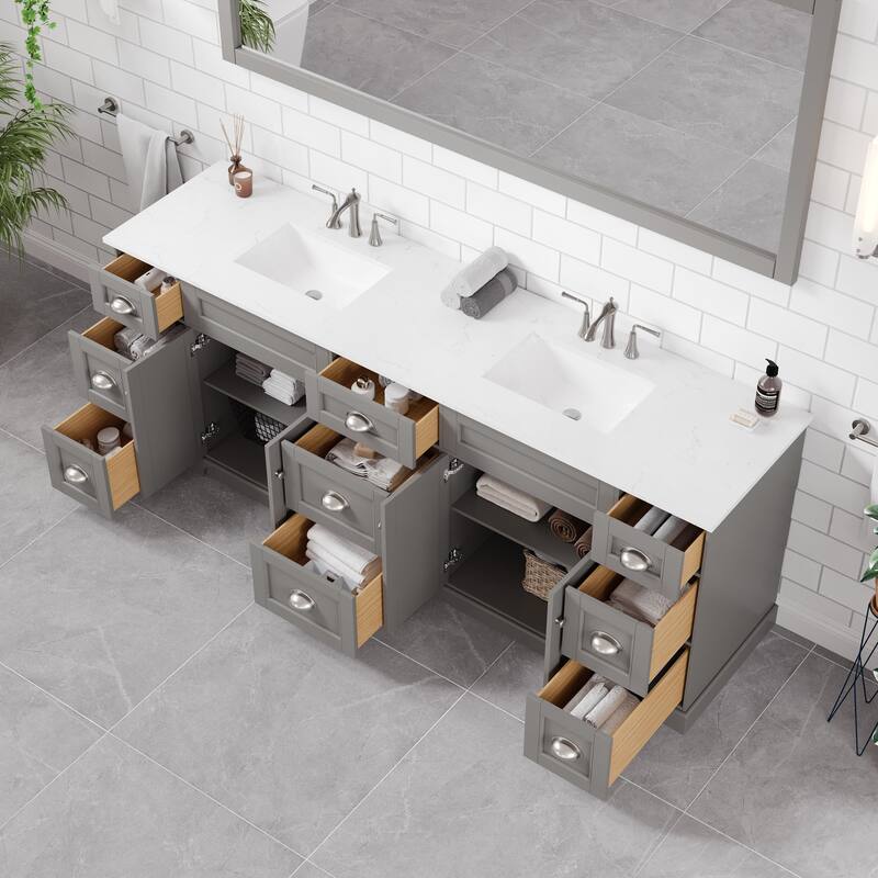 Epic 84" Double Sink Bath Vanity with Carrara Quartz Top & Undermount Sinks