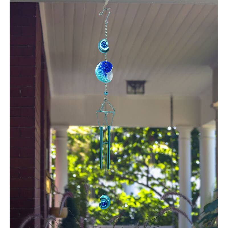 CoTa Global Blue Sea Shell Hanging Sea Glass Wind Chime - 31.89 Inch