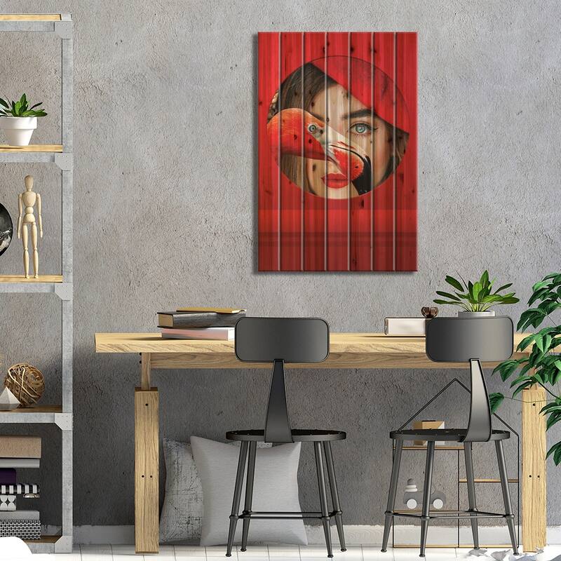 Red Womna, Abstract Art Print On Wood by Adrian Vieriu - Multi-Color