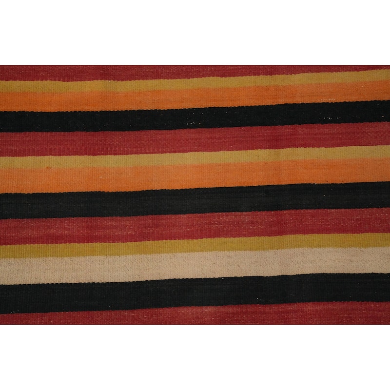 Hand Woven Oriental 100% Wool Carpet Southwestern Geometric Multi-Colored Kilim Area Rug - 10' 10'' X 4' 8''