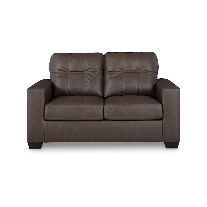 Barl Loveseat, Modern, 62 Inch Soft Tufted Dark Brown Faux Leather