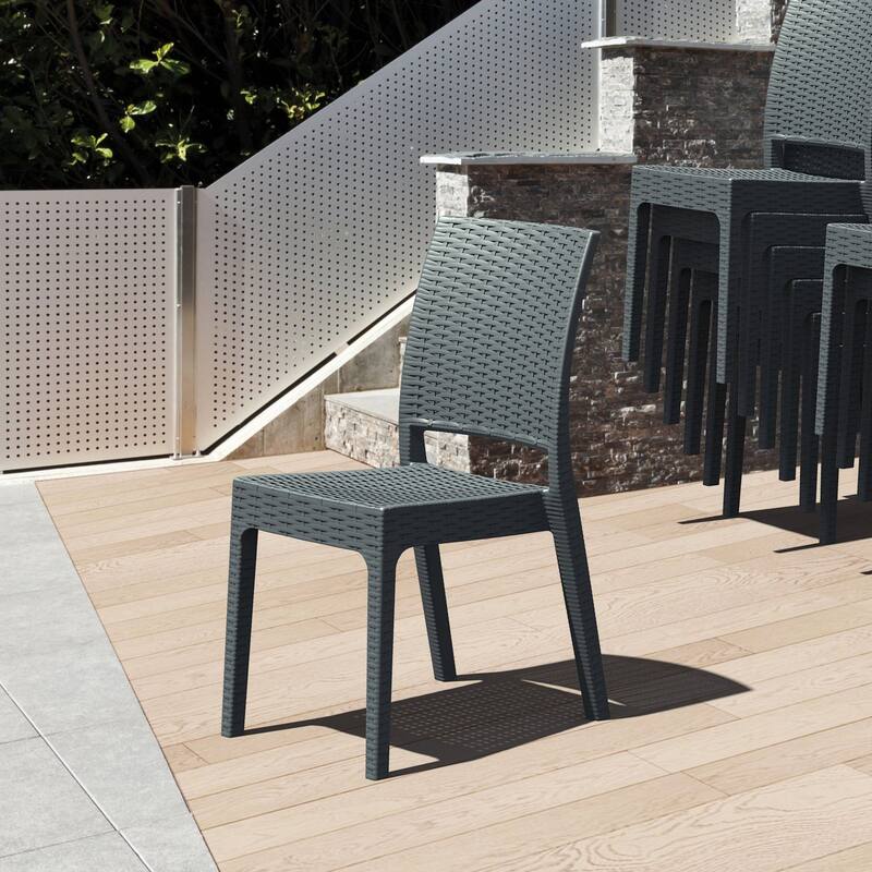 34" Gray Patio Wickerlook Stackable Dining Chair