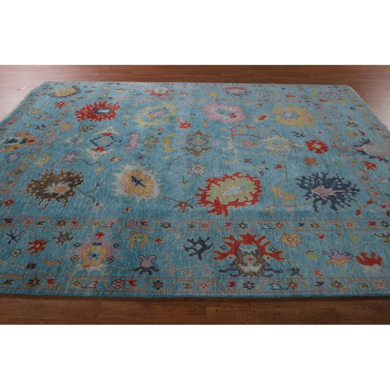 All-Over Blue Oushak Area Rug Handmade Wool Carpet - 7'7" x 10'5"