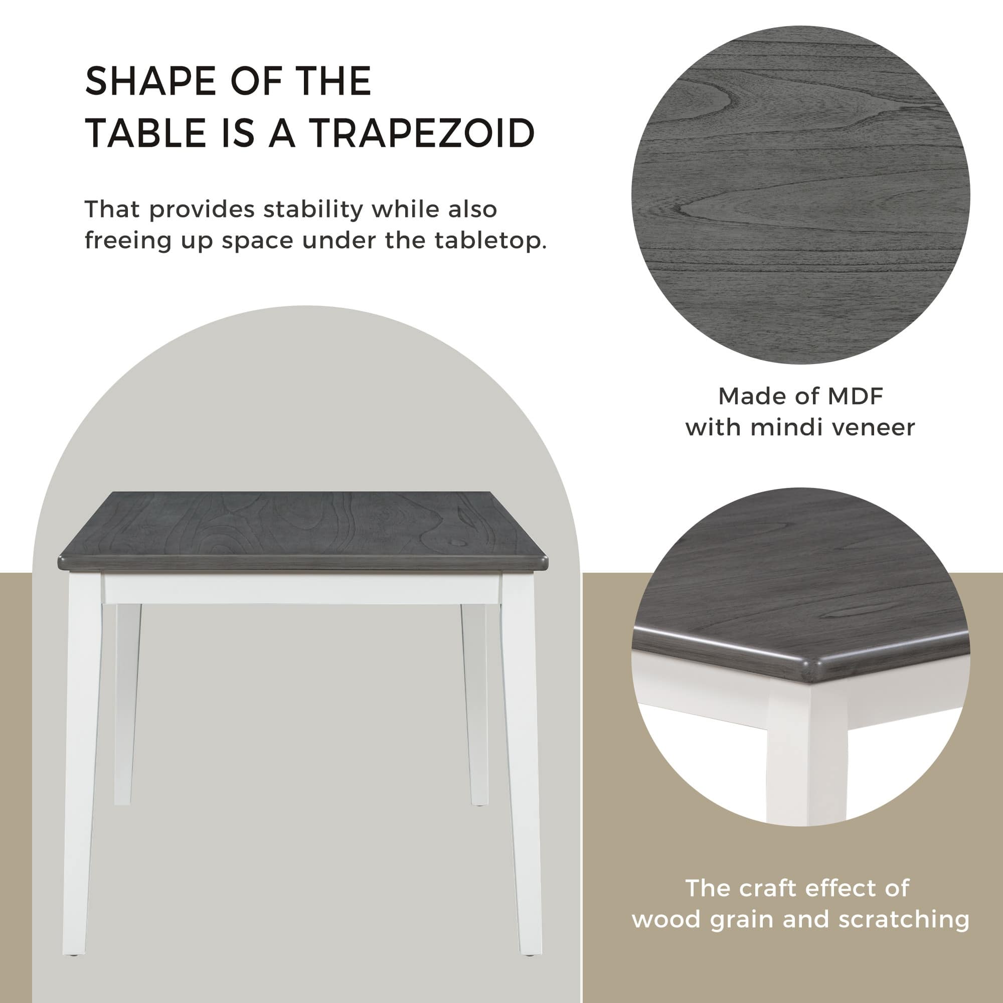 6Piece Solid Wood Dining Set, Classic Trapezoid Dining Table, 4