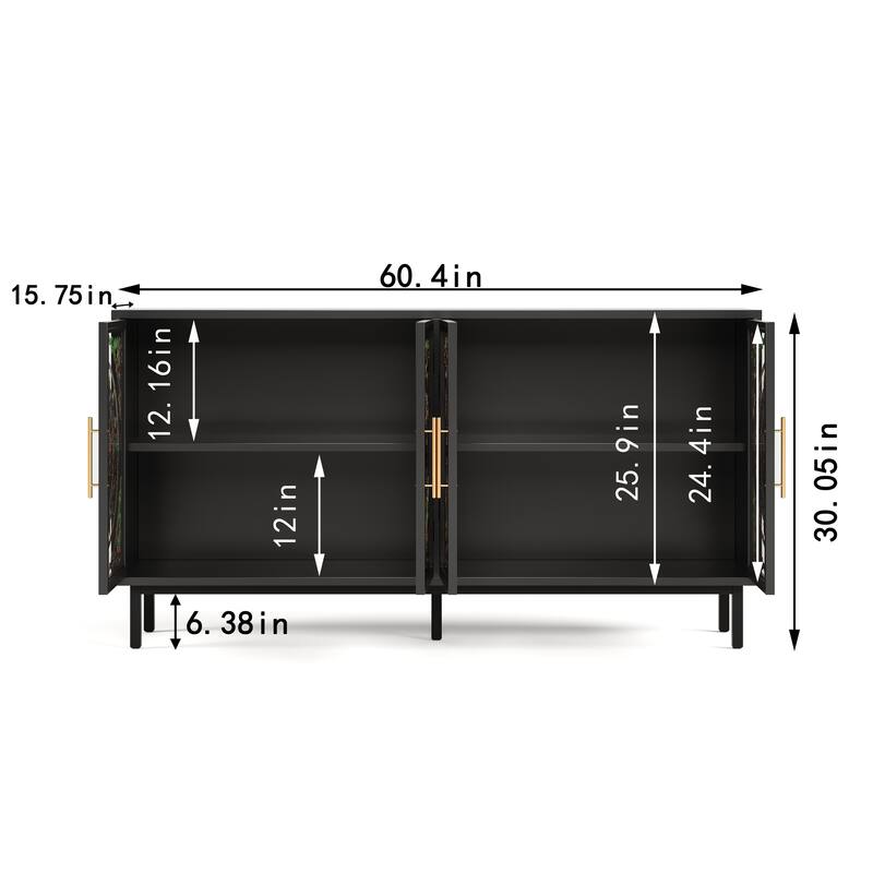 4-Door Accent Cabinet, Painted Glass Buffet Cabinet with Metal Frame