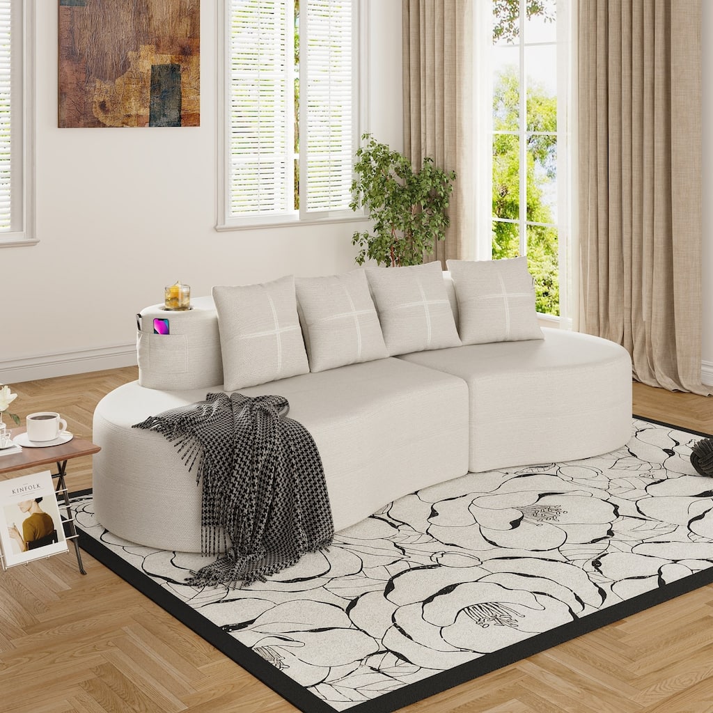 94.49" Chenille Curved Sectional Sofa with Pillows, No Assembly Required