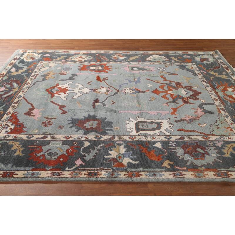 Transitional Gray Oushak Oriental Area Rug Handmade Wool Carpet - 8'1"x 9'10"