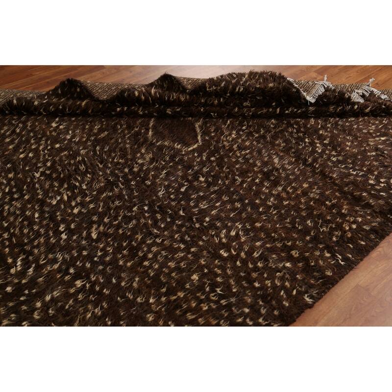Hand Knotted Oriental 100% Wool Carpet Modern Tribal Brown Moroccan Area Rug - 9' 3'' X 6' 9''