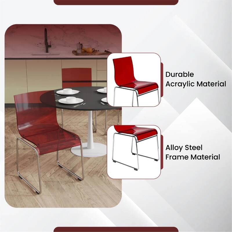 Lima Modern Transparent Acrylic in Chrome Steel Frame Dining Chair