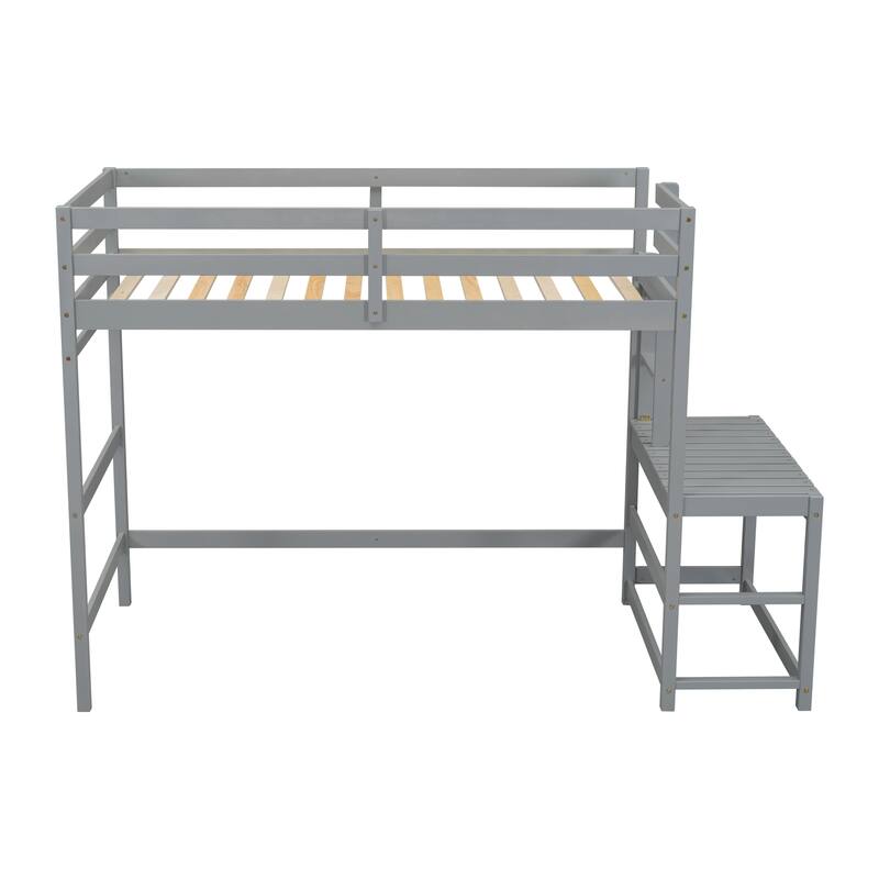 Twin High Loft Bed with Ladder landing Platform, Ladders, Guardrails