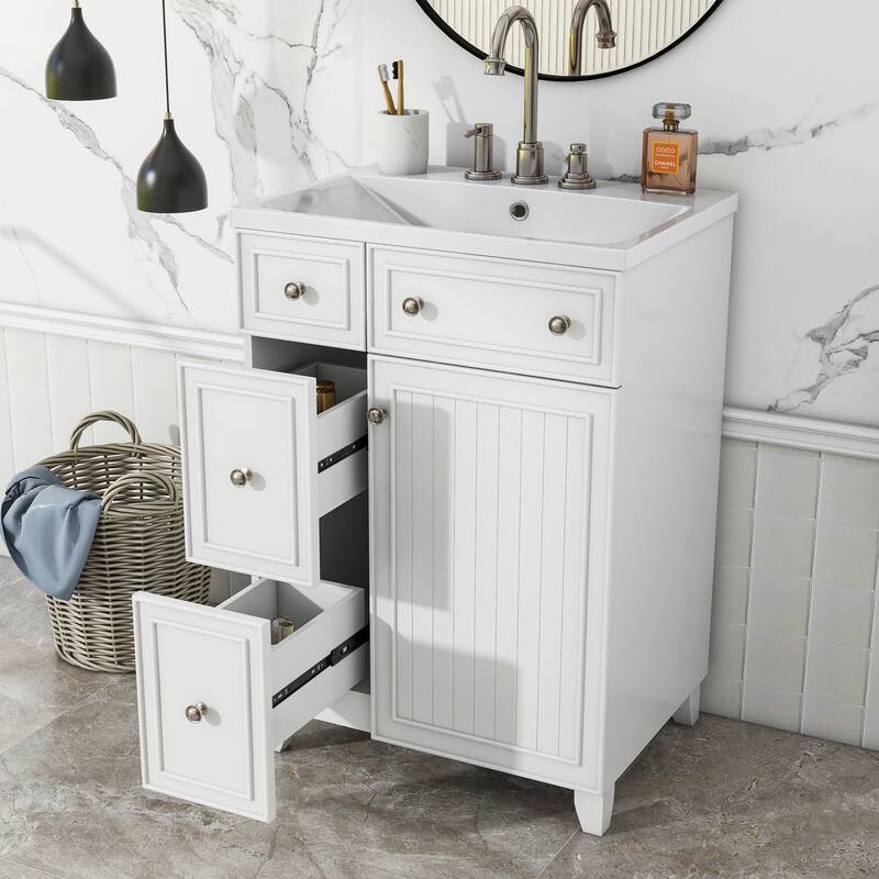 24-Inch Bathroom Vanity Cabinet with Resin Integrated Sink, 2 Drawers ...