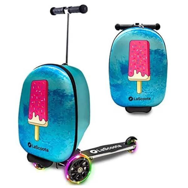 slide 2 of 10, Lascoota Scooter Suitcase, Foldable Scooter Luggage For Kids Ages 2-5 - Ice Cream Graphic