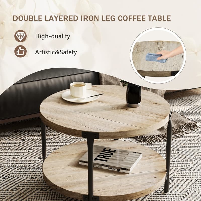 29.61" Modern Round Double-Layer Coffee Table, Minimalist MDF Design for Living Room & Study