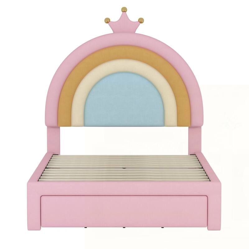 Princess Platform Bed with Storage Drawer - White - Twin