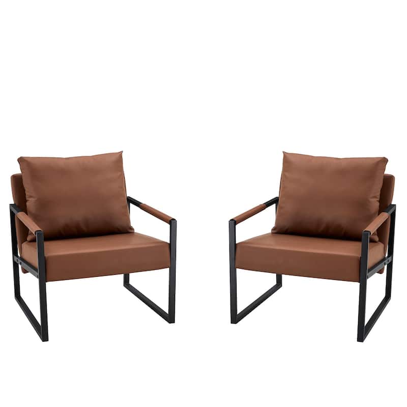 PU Leather Accent Chair with Metal Frame and Modern Industrial Style (27"W x 29.7"D x 29.6"H)