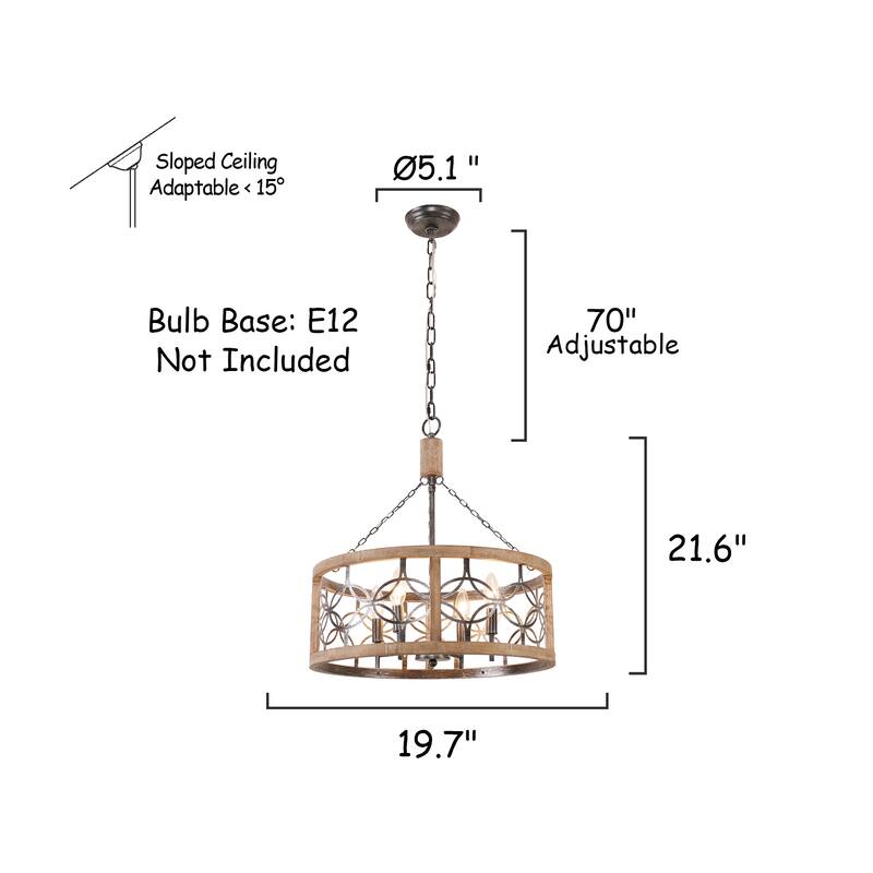 Oaks Aura Rustic Farmhouse 4-Light Wood Ceiling Light Drum Shabby Chic Wood Chandelier