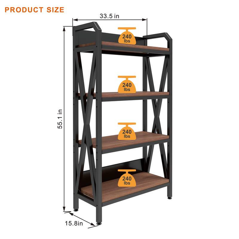 55'' Bakers Rack 4-Level Storage Shelves Metal and Wooden Kitchen Shelves, Kitchen Organizers and Storage