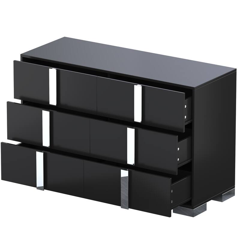Elegant Modern Dresser with Metal Handle,Mirrored Storage Cabinet with 6 Drawers for Bedroom,Living Room