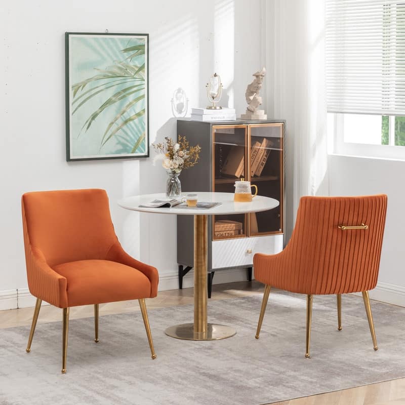 SEYNAR Modern Glam Boucle Pleated Velvet Dining Chair or Vanity Chair Set of 4 with Rear Handle