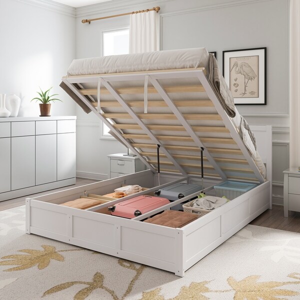Queen Size Wood Platform Bed with Hydraulic Storage System and 2 Drawers Bed Bath Beyond 41124075