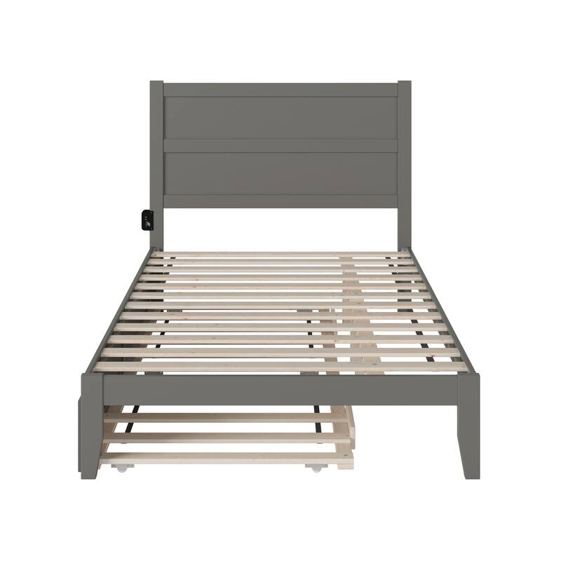 Glam Full Bed with Trundle - Grey Platform Bed Frame - Modern Bedroom Furniture