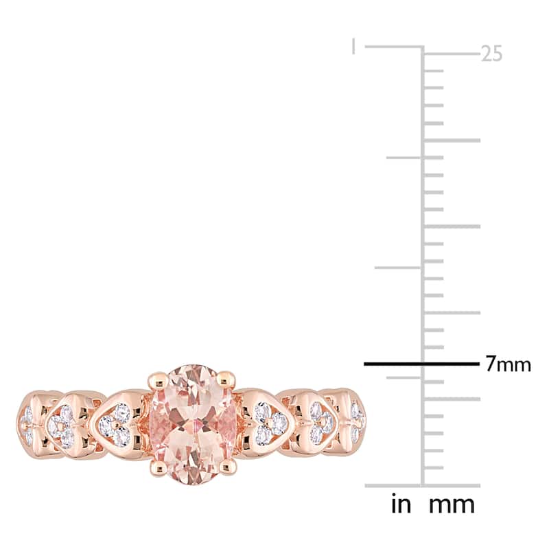 Miadora Rose Plated Sterling Silver Oval-cut Morganite and White Topaz Heart Ring