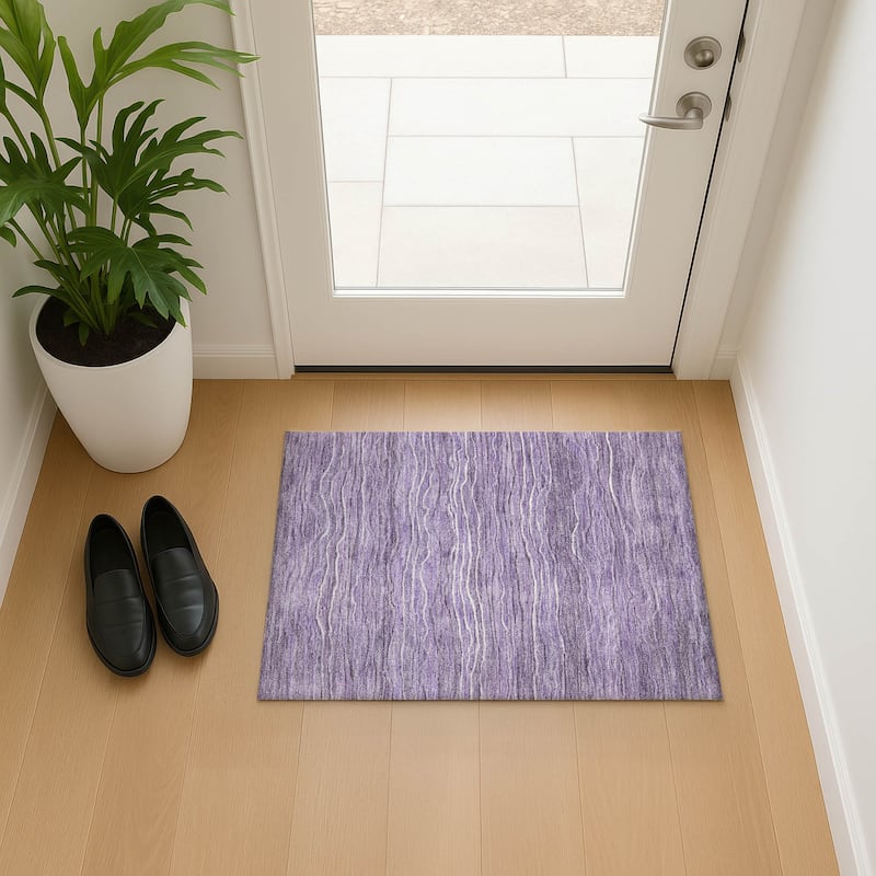 Premium Washable Super Soft Contemporary Stripe Mayfield Rug - Purple - 1'8" x 2'6"