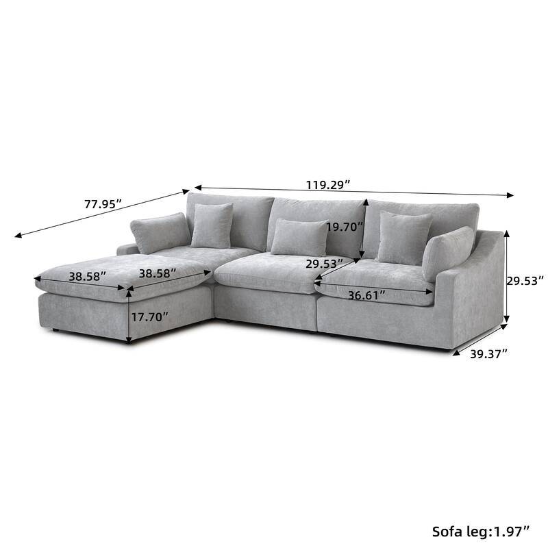 119'' L-shape Linen Fabric Upholstered Sectional Sofas with Ottoman