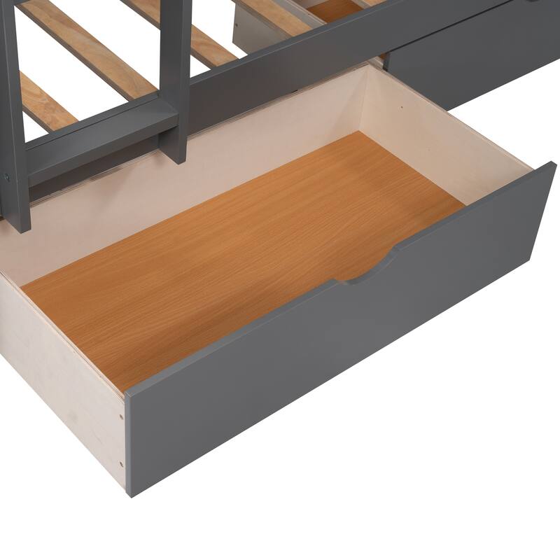 Space-Saving Twin Bunk Bed with Loft and Drawers, High Capacity for 3 Sleepers, Pine Wood and MDF, Perfect for Kids' Bedrooms