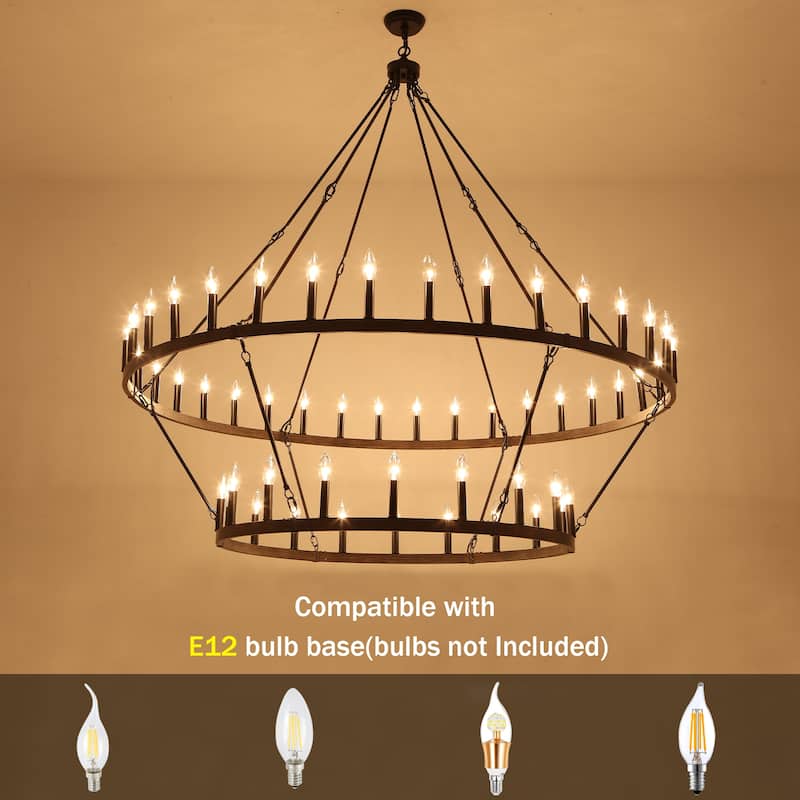 60 in. 54-Light 2 Tier Extra Large Farmhouse Wagon Wheel Chandelier