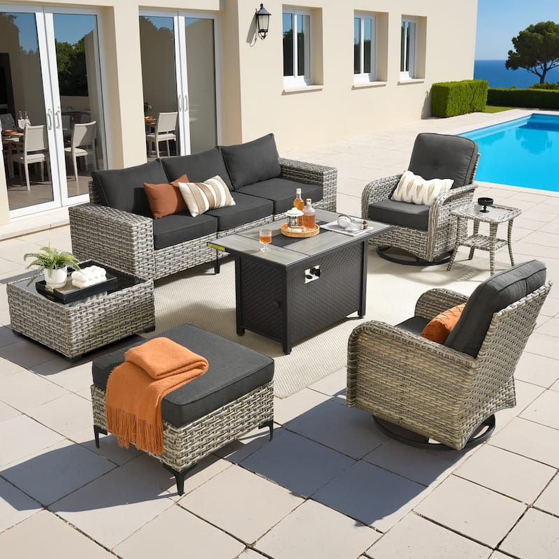 XIZZI Outdoor Patio Furniture Sectional Set with Swivel Chairs - 9-Piece - Black