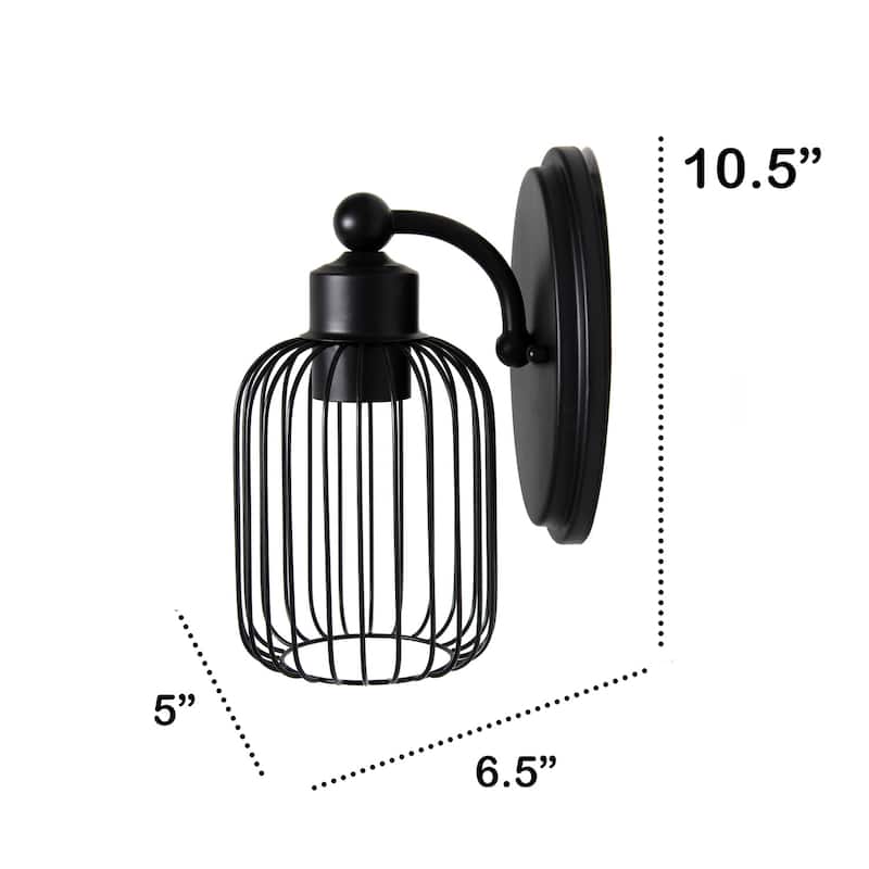 Industrial Cage Wall Sconce - Black Uplight Downlight - Vanity, Entryway, Hallway Lighting Fixture - 10.5