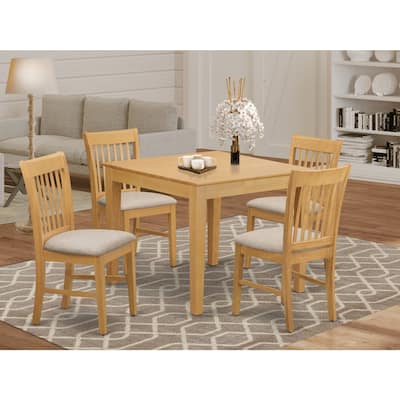 HomeStock 5-Piece Square Natural Oak Finish Solid Wood Top Dining Table with 4 Chairs