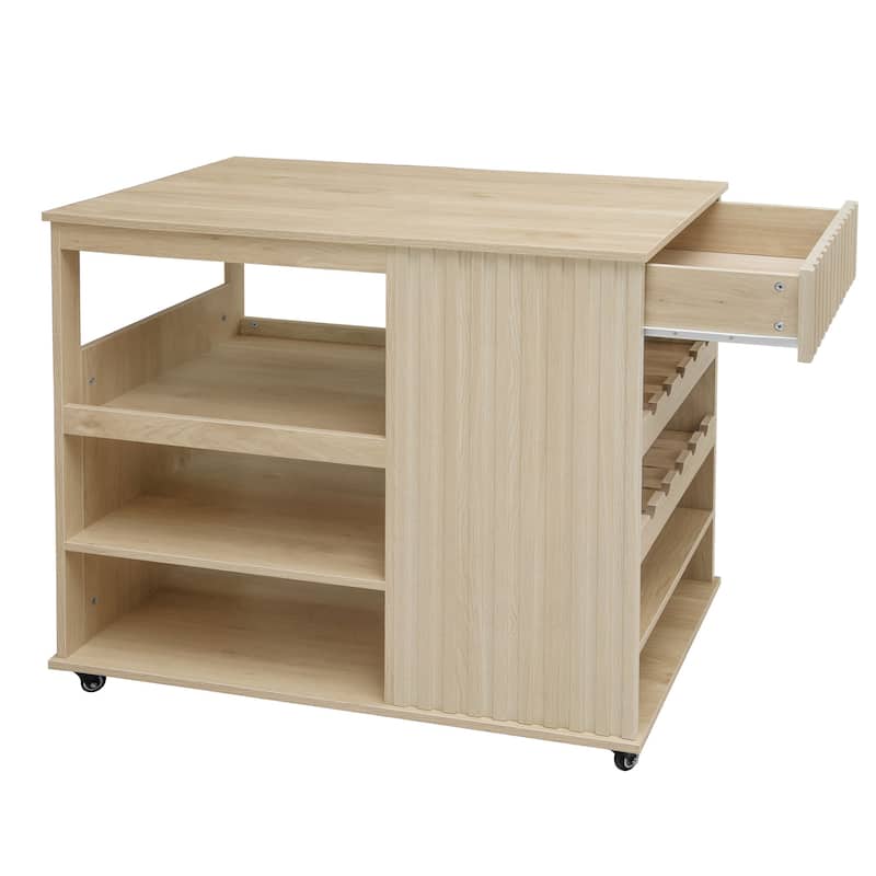 Kitchen Island Rolling Serving Utility Cart with Storage Drawer, Wine Rack and Lockable Casters, Kitchen Cart for Kitchen, Bar