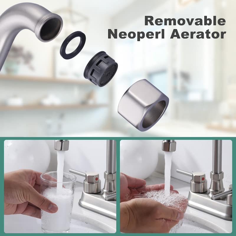 WOWOW 4 in. Centerset Double Handle High Arc Bathroom Faucet