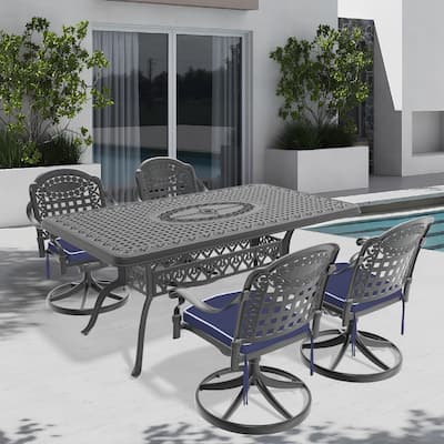 5-Piece Patio Dining Set, All-Weather Outdoor Furniture Set with Rectangular Table, 4 Swivel Rocker Chairs with Cushions