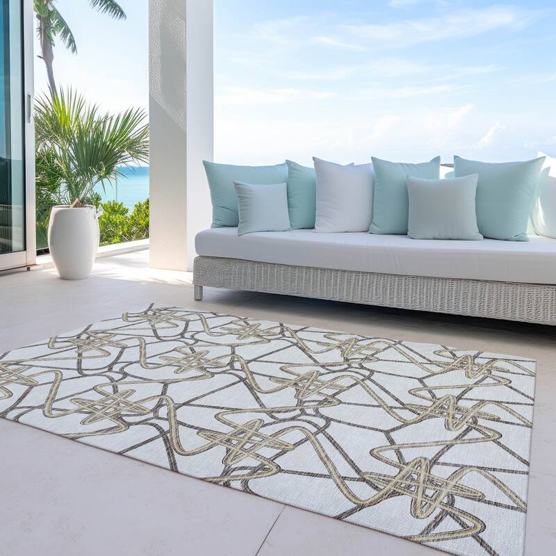 Machine Washable Indoor/ Outdoor Contemporary Links Chantille Rug - Ivory - 5' x 7'6"