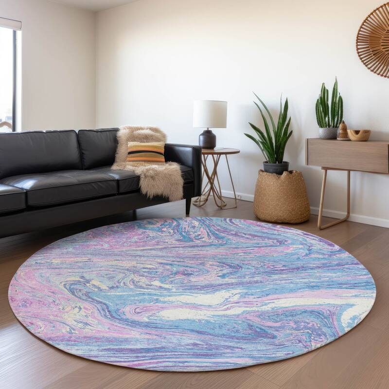 Premium Washable Super Soft Abstract Flow Mayfield Rug - Sky - 8' x 8'