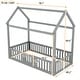 preview thumbnail 4 of 16, Twin Size House-Shaped Floor Bed Frame, Distressed Washed Wood Bed Frame with Fence and Door, Semi-Enclosed Design