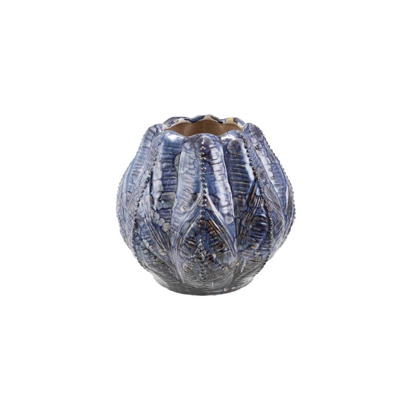 Embossed Stoneware Planter/Vase in Reactive Glaze - Blue