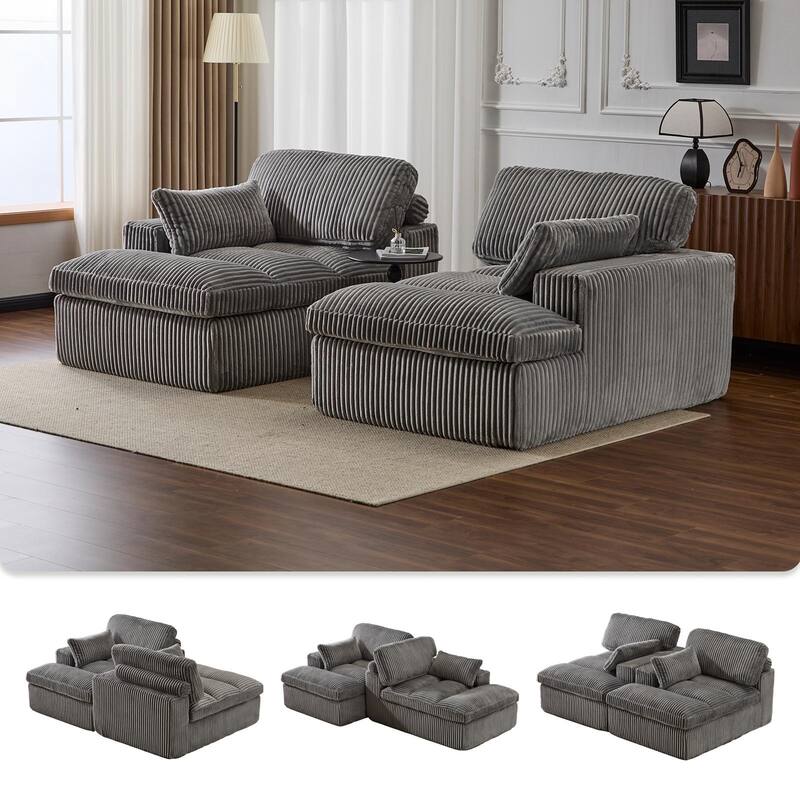 Double Chaise Lounge Chair Indoor,Oversized Upholstered Sleeper Cloud Couch,Deep Seat Sofa Bed,Corduroy Reading Chair Required