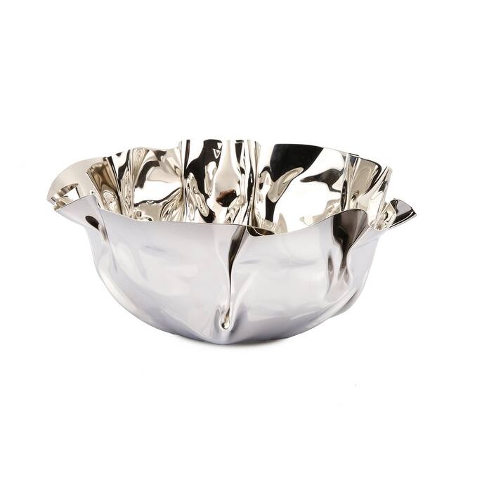 9.5" Round Stainless Steel Wavy Design Serving Bowl