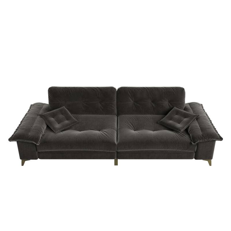 104.7" Modern Sectional Sofa with Tufted Design, Removable Armrests, Metal Legs & 2 Pillows, Chenille Upholstered Couch