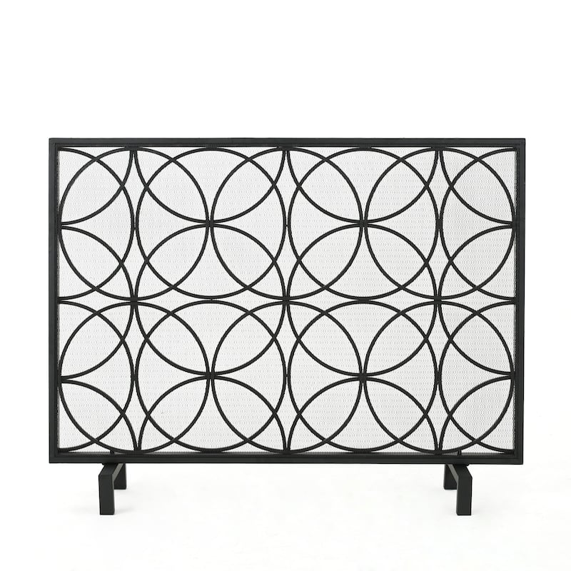 Modern Single Panel Fire Screen with Overlapping Circle Design and Durable Iron Frame