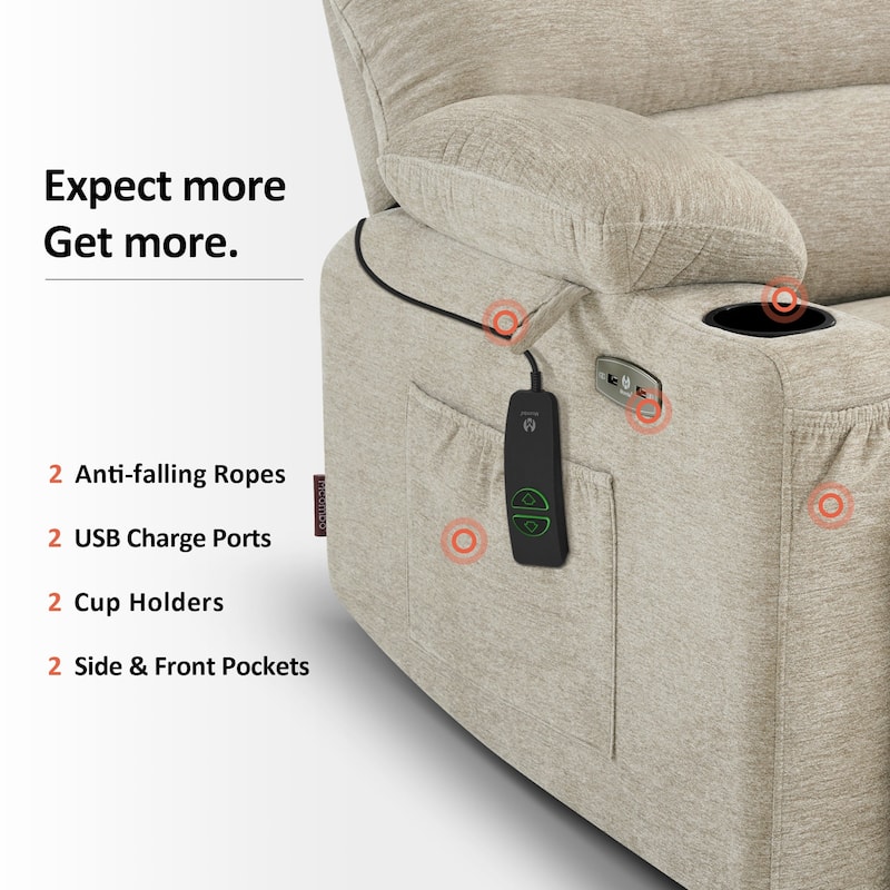 MCombo Recliner Chair Sofa with Massage and Heat for Big Elderly People,Fabric R7093(Small-Wide)