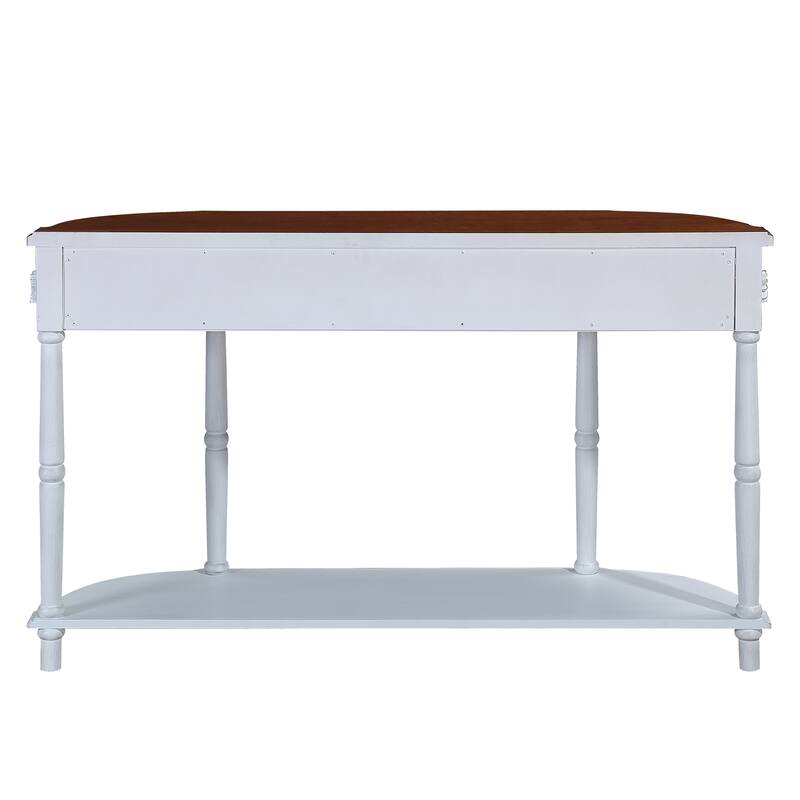 Curved Wood Console Table Sofa Table with Open Shelf and Drawers