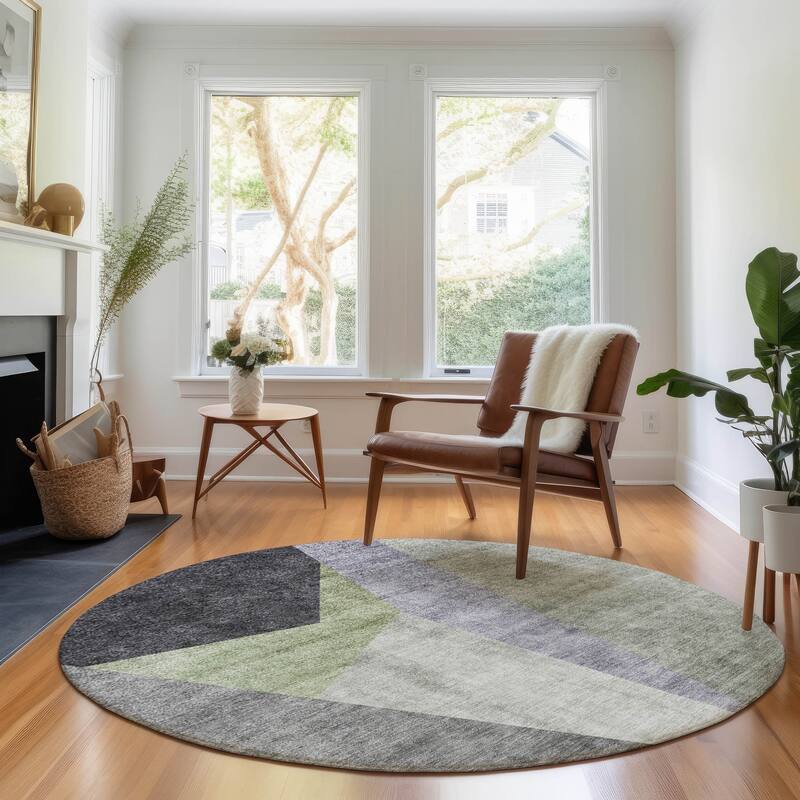 Premium Washable Super Soft Modern Deco Mayfield Rug - Sage - 8' x 8' - Round