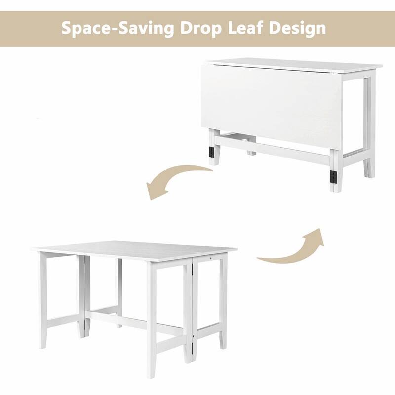 Farmhouse Wood Extendable Dining Table with Drop Leaf - Space-Saving Table for Small Places